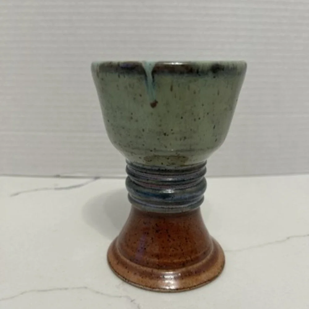 Studio, Art Pottery, Handmade, Goblet, Wine Glass, Drip Glaze, Signed, OOAK